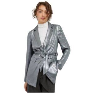 MAEVE x‎ ANTHROPOLOGIE Zada Metallic Blazer Single button tie waist